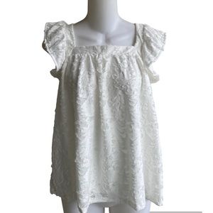LC Lauren Conrad Sleeveless Ruffle Top Textured Lined Ivory Tusk Medium NWT